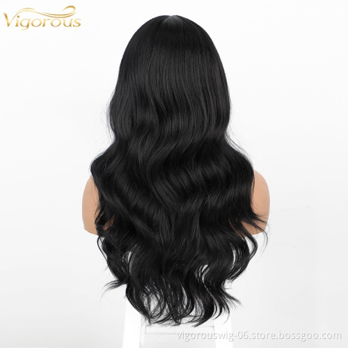 Vigorous wholesale price high quality 22 inch body wave synthetic long body wave hair wigs with bangs for black women